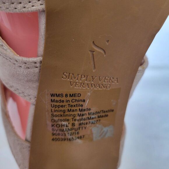 Simply Vera Wang Size 8 Open Toe Sandals Strappy Faux Suede Taupe lace-up shoes - Picture 10 of 14